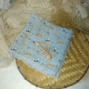 Mud Pie Blue Baby Blanket with Animal Design